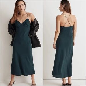 Madewell Dress The Layton Midi Slip V-neck Dark Green 6 NWT New